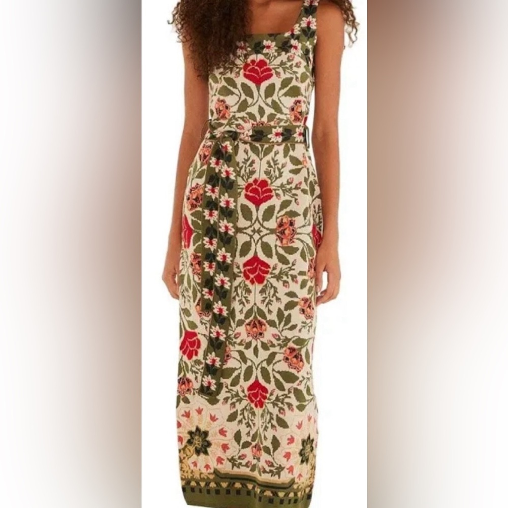 Farm Rio Sand Garden Tapestry Knit Dress with Belt, XS, NWT